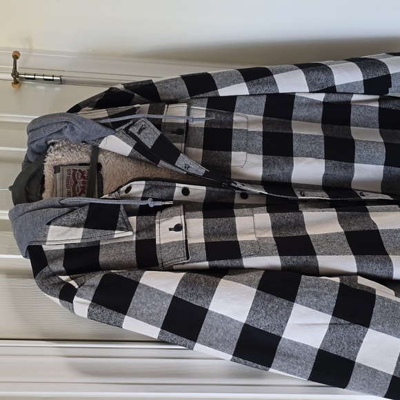 LEVI'S BRAND MENS BLACK & WHITE CHECKERED HOODED FLANNEL JACKET SIZE XXL - Picture 13 of 16